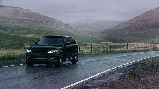 Land Rover, Range Rover, schwarzer Geländewagen, Land Rover, Range Rover, Schwarz, Straße, Vorne, Sport, Avantgarde, Räder, HD-Hintergrundbild HD wallpaper