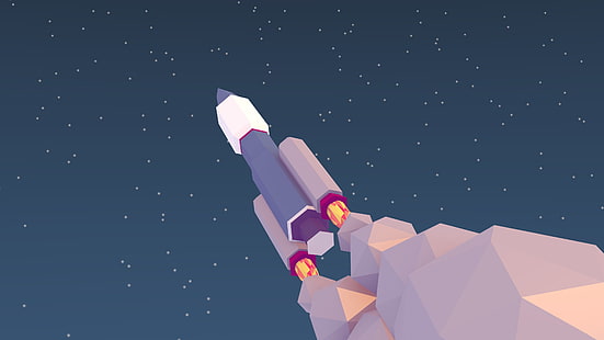 launching rocket illustration, space, low poly, rocket, HD wallpaper HD wallpaper