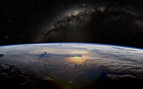 планета Земля, Земля, космос, атмосфера, звёзды, галактика, планета, HD обои HD wallpaper