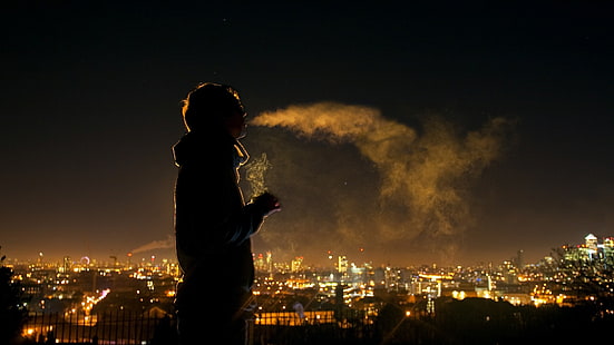 giacca nera da uomo, triste, notte, fumo, Sfondo HD HD wallpaper
