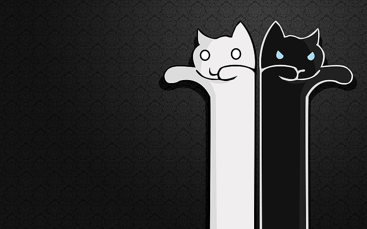 two black and white cat clip arts, background, black, dinocat, Koshak, HD wallpaper