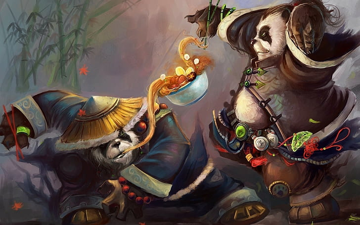World of Warcraft WOW Drawing Panda HD, two panda fighting poster, video games, drawing, world, warcraft, wow, panda, HD wallpaper