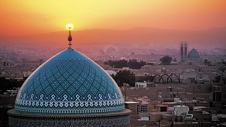 イスラムイランサンセットイスラム建築モスク、 HDデスクトップの壁紙