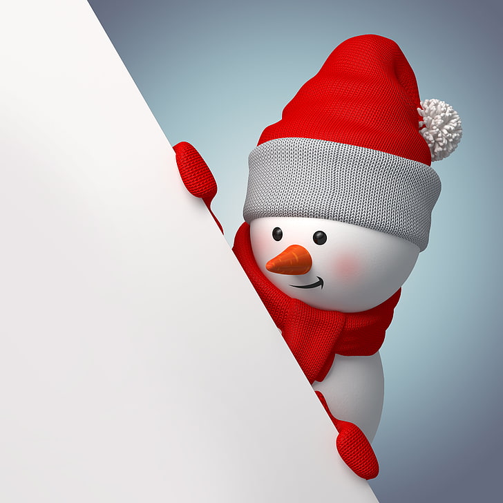 snow man illustration, rendering, new year, snowman, christmas, cute, banner, HD wallpaper