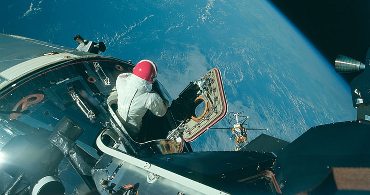 red astronaut helmet, space, NASA, Apollo, HD wallpaper