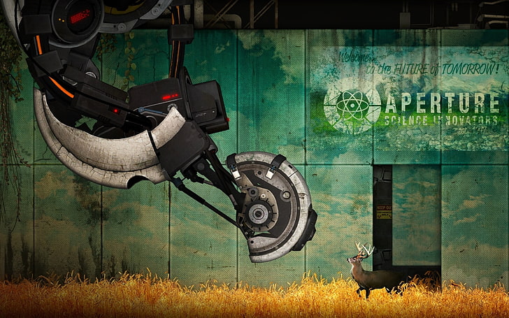Digitales Hintergrundbild einer Schwarz-Grau-Maschine, Portal 2, Portal (Spiel), GLaDOS, Aperture Laboratories, HD-Hintergrundbild