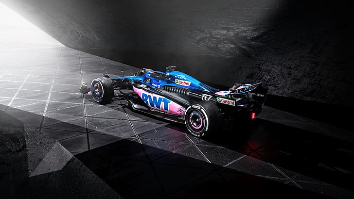 Formula 1, formula cars, Renault Alpine, Alpine F1 Team, Alpine A523, vehicle, motorsport, dark background, reflection, car, HD wallpaper