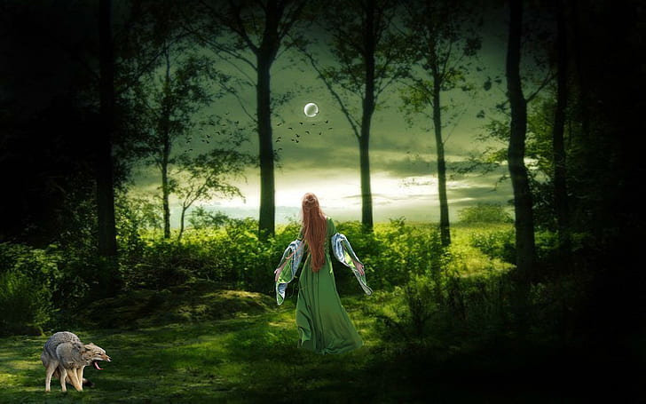 Feel The Breeze, forest, breeze, fantasy, lady, 3d and abstract, HD wallpaper