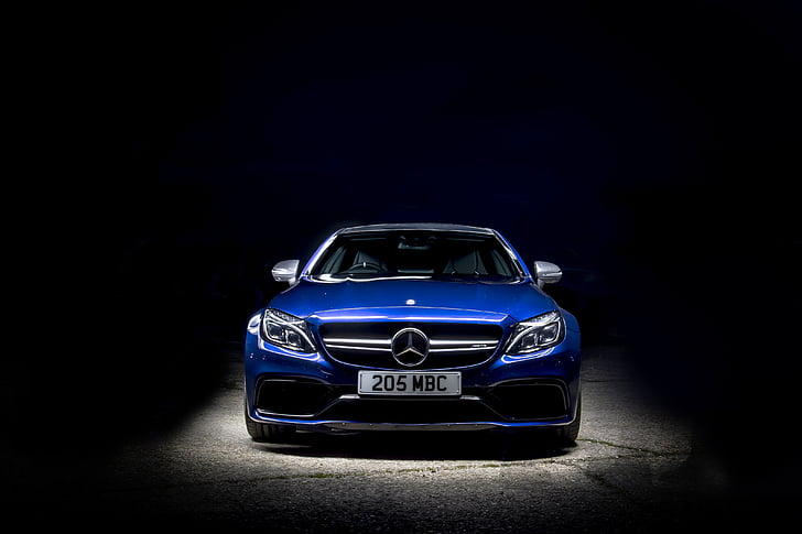 mobil sport Mercedes-Benz biru, Mercedes Benz, AMG, C Class, C63 S Coupe, 4K, Wallpaper HD