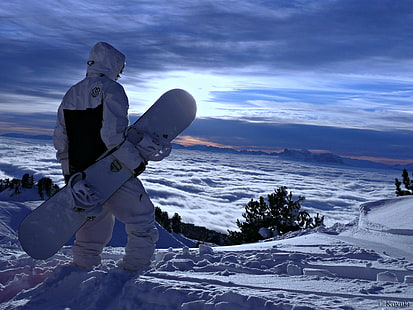 екстремни, пейзаж, сняг, сноуборд, спорт, зима, HD тапет HD wallpaper