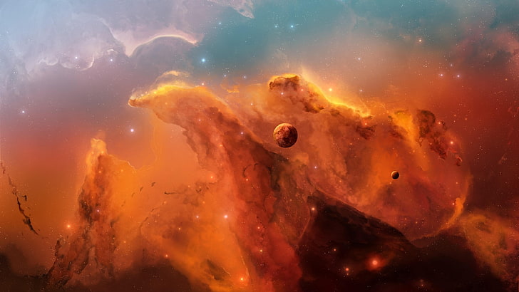 explosion, stars, nebula, orange, cosmos, HD wallpaper