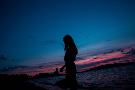 صورة ظلية للمرأة ، صورة ظلية ، فتاة ، ليل، خلفية HD HD wallpaper