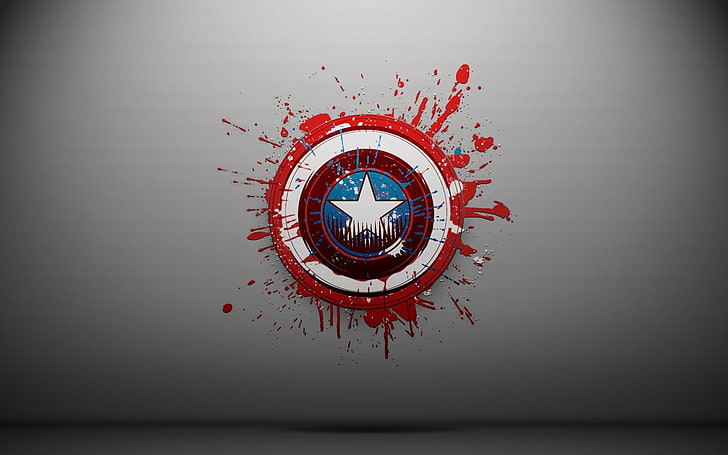 Captain America, perisai, cat splatter, latar belakang sederhana, Wallpaper HD