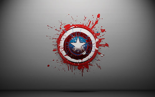 Капитан Америка, щит, брызги краски, простой фон, HD обои HD wallpaper