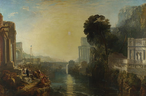 landscape, bridge, river, picture, myth, William Turner, Dido Building Carthage, HD wallpaper HD wallpaper