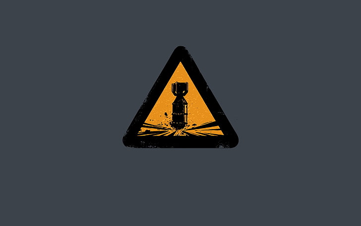 минометная ракета цифровые обои, предупреждающие знаки, ядерные, бомбы, минимализм, осторожность, HD обои