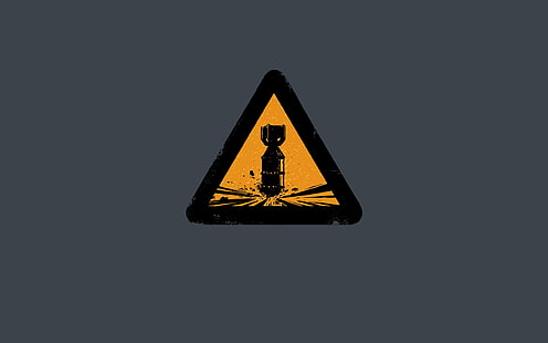 минометная ракета цифровые обои, предупреждающие знаки, ядерные, бомбы, минимализм, осторожность, HD обои HD wallpaper