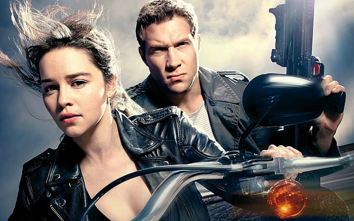 Terminator 5 movie, women's blue leather jacket, Best Movies s, s, hd, hd backgrounds, download, HD wallpaper