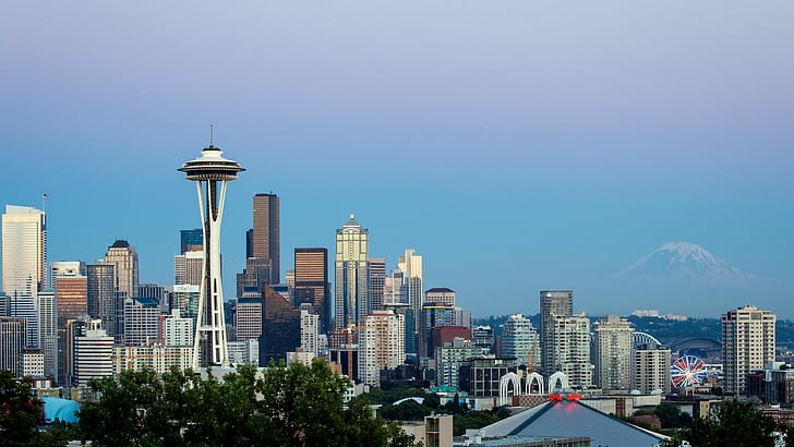 Seattle, miasto, sylwetka na tle nieba, pejzaż miejski, waszyngton, niebo, drapacz chmur, dzień, metropolia, punkt orientacyjny, centrum, wieża, budynek, stany zjednoczone, Tapety HD