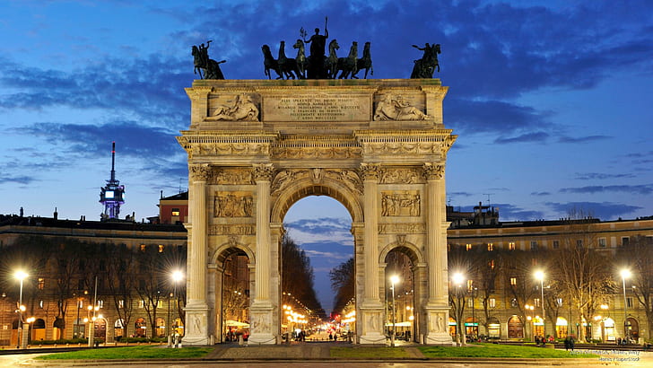 Arco de la paz, Milán, Italia, hitos, Fondo de pantalla HD