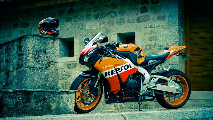motorbike, motorcycle, honda, crash helmet, motorcycling, repsol, motor vehicle, HD wallpaper