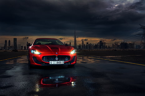 czerwone Maserati GranTurismo coupe, maserati, granturismo, mc stradale, czerwony, widok z przodu, Tapety HD HD wallpaper