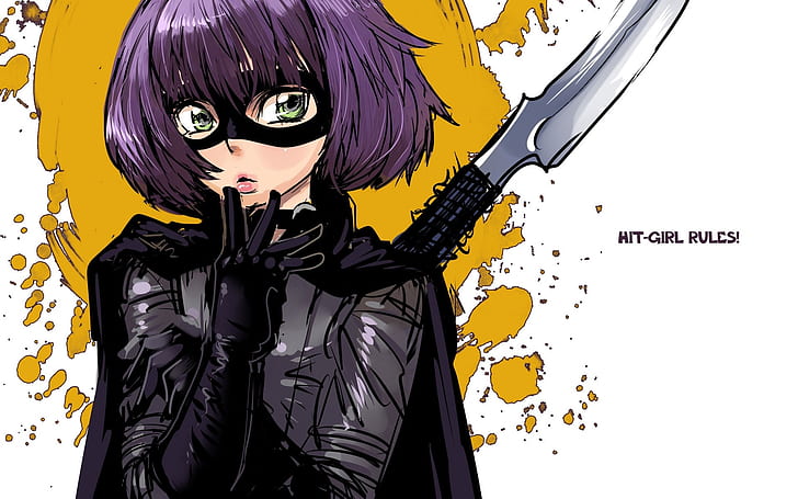 hit-girl, girl, hero, purple, mask, weapons, HD wallpaper