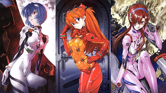 Neon Genesis Evangelion, üç güzel anime kızlar, Neon, Genesis, Evangelion, Üç, Güzel, Anime, Kızlar, HD masaüstü duvar kağıdı HD wallpaper