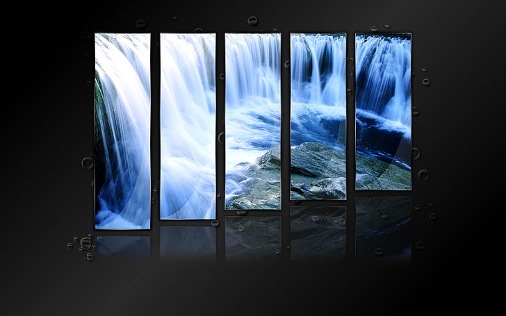 5-Panel-Wasserfälle malen, Wasser, Reflexion, Collage, Glanz, Tropfen, Wasserfall, Kristallwasserfall, HD-Hintergrundbild