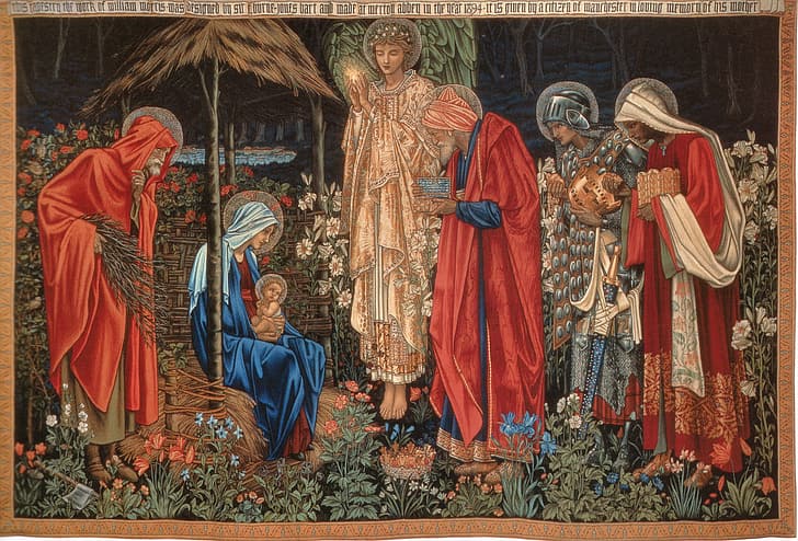 The adoration of the Magi, Burne-Jones, of_the_Magi, Tapestry, The Star Of Bethlehem, Adoration, HD wallpaper