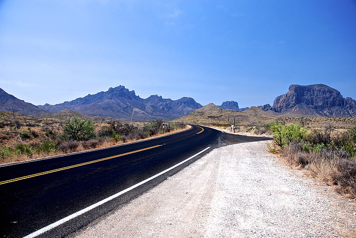 砂漠、道路、山、風景、テキサス、国立公園、 HDデスクトップの壁紙