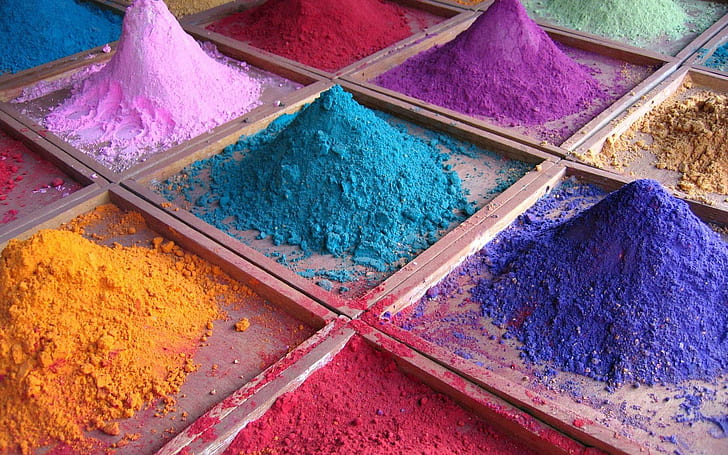 Colorful powder, blue, purple, and yellow powders, photography, 1920x1200, powder, color, HD wallpaper