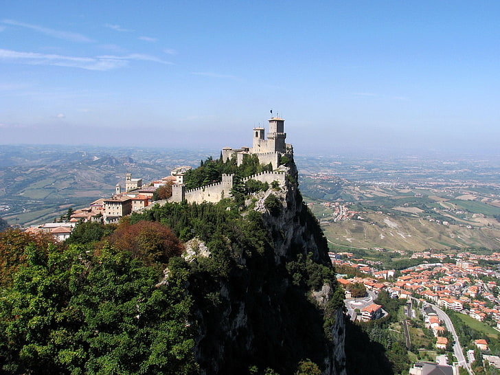 Castles, Fortress of Guaita, Cliff, Landscape, Mountain, Panorama, San Marino Castle, Town, HD wallpaper