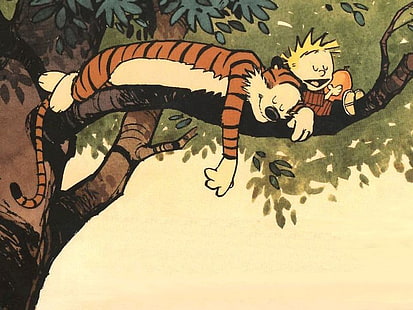 boy and tiger illustration, Comics, Calvin & Hobbes, Calvin (Calvin & Hobbes), Hobbes (Calvin & Hobbes), HD wallpaper HD wallpaper