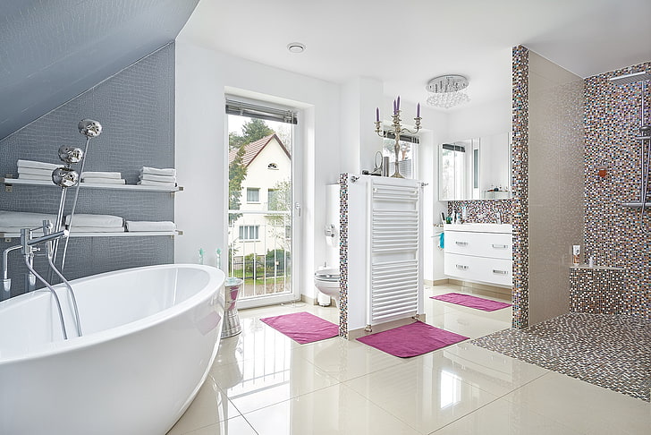 design, tile, shower, bath, bathroom, HD wallpaper