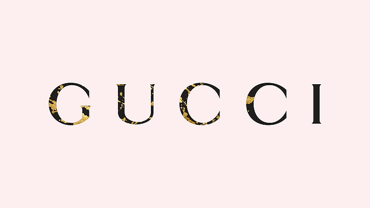 Gucci text, gold, splats, Gucci, logo, simple background, company, HD wallpaper
