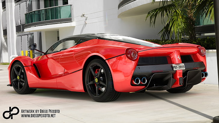 red and black convertible coupe, Ferrari LaFerrari, Diego Peixoto, 3D, vehicle, car, red cars, HD wallpaper