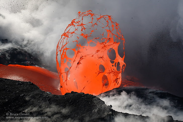 volcano, lava, eruption, nature, smoke, Bruce Omori, HD wallpaper
