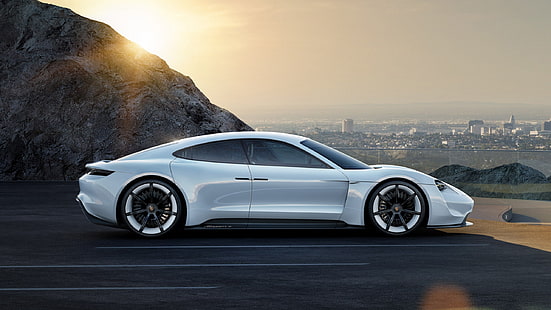 Porsche Taycan, coches eléctricos, superdeportivo, 800v, ​​blanco, Fondo de pantalla HD HD wallpaper