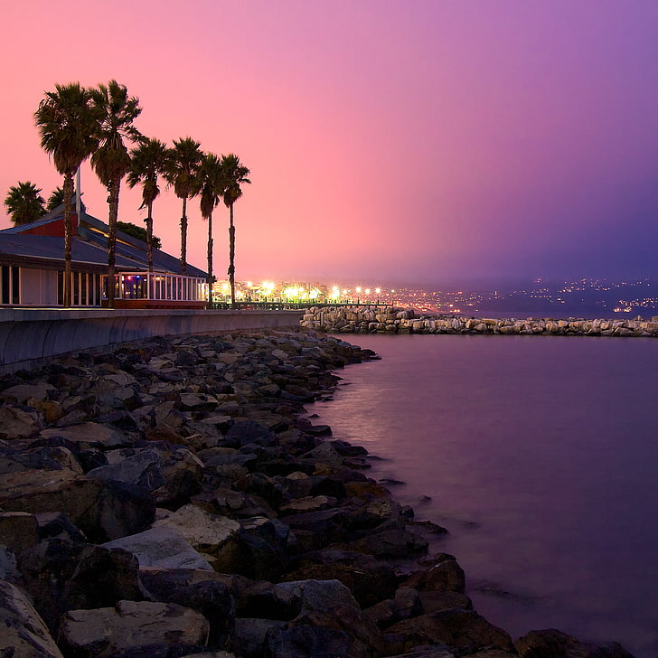 L.a. Sunset, california, coast, longexposure, ocean, olympus, olympuse‑pl1, palmtrees, photography, pink, purple, redondobeach, seascape, sunset, water, HD wallpaper