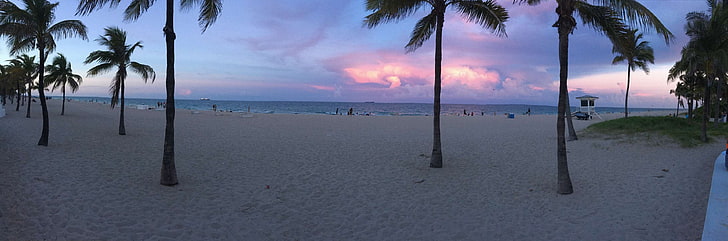 плаж, Флорида, форт Лодърдейл, океан, пясък, залез, HD тапет
