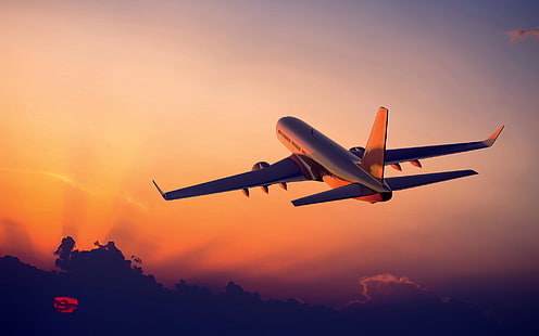 white airplane, clouds, flight, the plane, sunrise, Aviation, Isaac Ojeda, HD wallpaper HD wallpaper