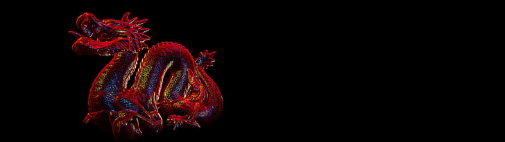 Ilustración del dragón rojo, dragón, 3D, estructura metálica, pantalla múltiple, Fondo de pantalla HD