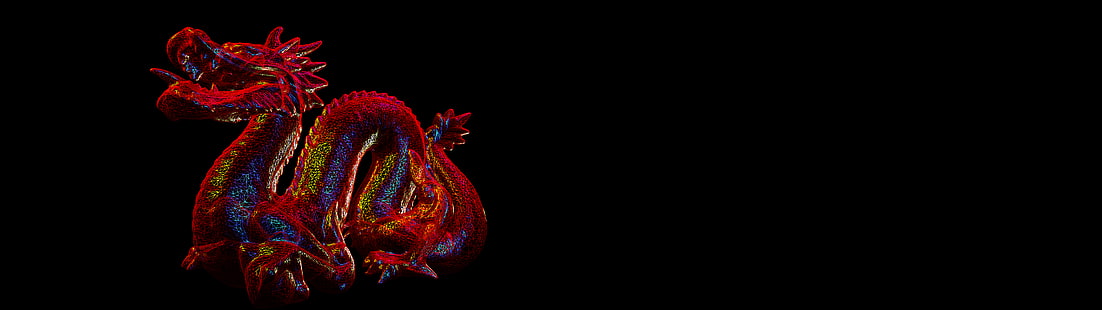 красный дракон иллюстрация, дракон, 3D, каркас, несколько дисплеев, HD обои HD wallpaper