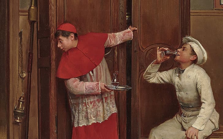 1893, French painter, oil on canvas, A Secret Tasting, Paul Chocarne-Moreau, Secret tasting, Paul Charles Chocarne, Paul Charles SOCAR Moro, HD wallpaper