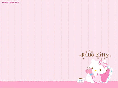 弓かわいいハローキティアニメハローキティHDアート、かわいい、ピンク、ハローキティ、ドレス、弓、 HDデスクトップの壁紙 HD wallpaper
