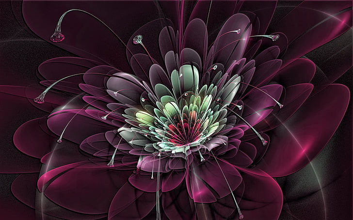 red and green flower digital wallpaper, flower, burst, background, fractal, HD wallpaper