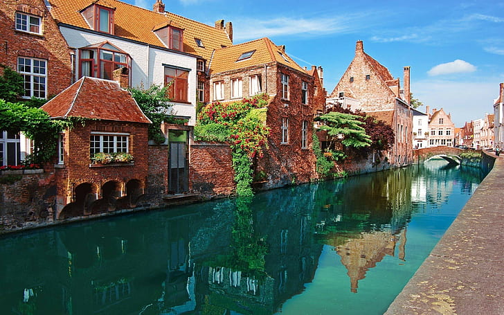 city, building, nature, canal, Bruges, water, Belgium, HD wallpaper