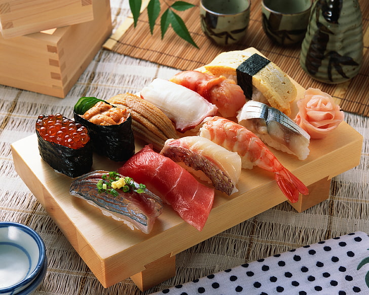 sushi, raw fish, seafood, japanese food, Food, HD wallpaper