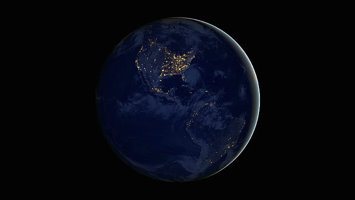 noite, luzes, planeta, terra, continentes, HD papel de parede